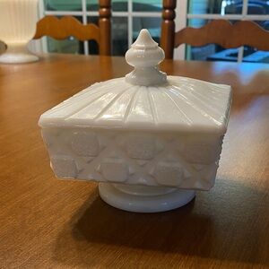 Milk Glass Pedestal Covered Dish